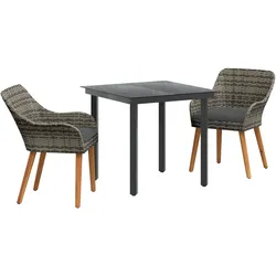 vidaXL 3-teilige Garten Essgruppe Grau Poly Rattan