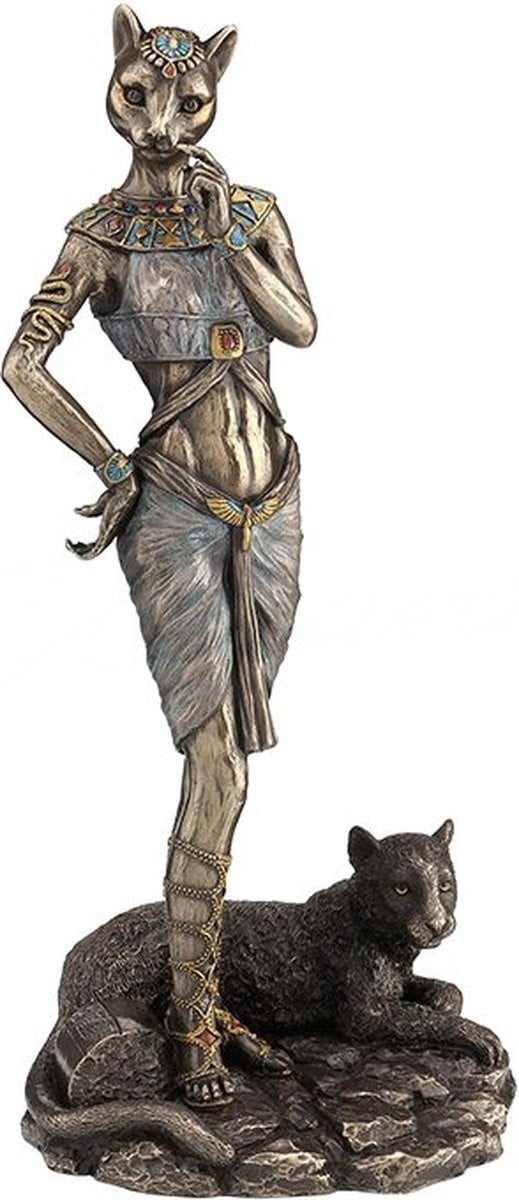 Veronese Design Beeld van de Egyptische Godin Bastet met Panter, B/D/H: 26 x 11 x 9 cm