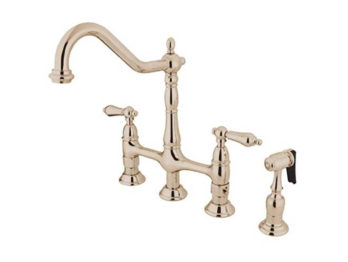Kingston Brass KS1276ALBS Heritage Brücken-Küchenarmatur mit Messingsprüher, Polierts Nickel, 8-9/16 inch in Spout Reach