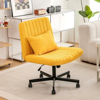 Linen Criss Cross Armless Office Chair with Wheels for Home Office