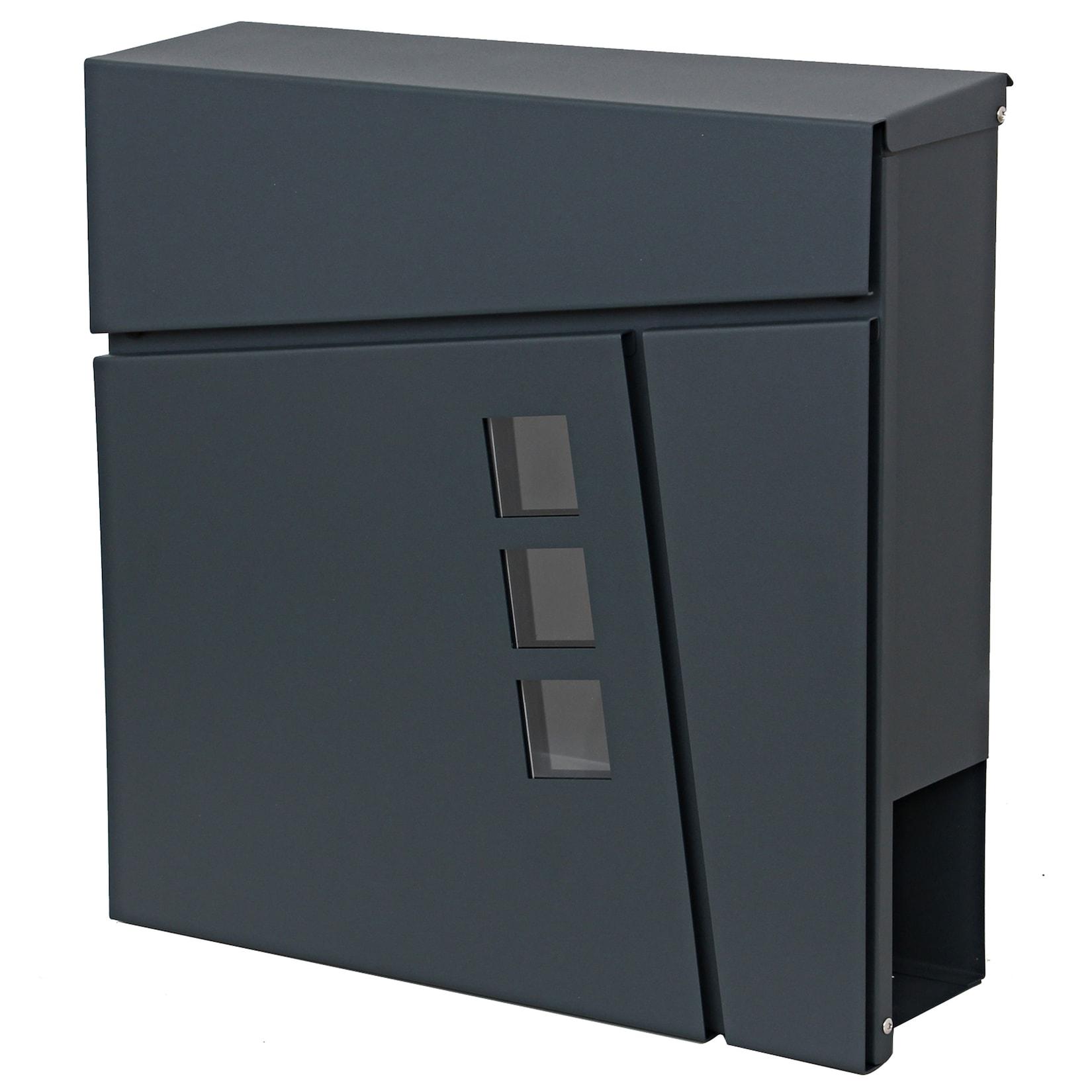 Briefkasten MCW-B29, Wandbriefkasten Postkasten Zeitungsfach, pulverbeschichtet ~ anthrazit