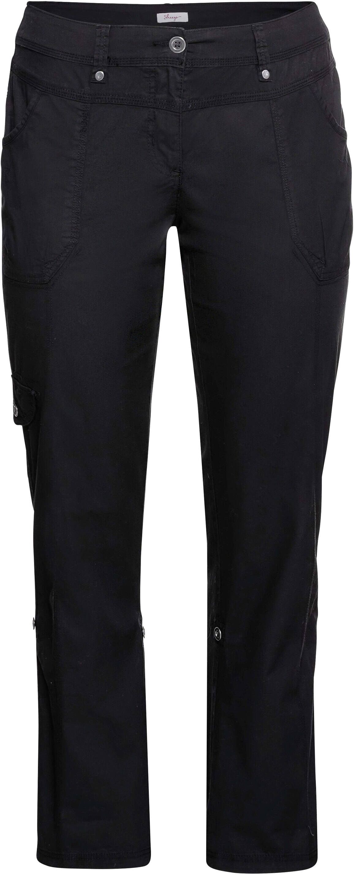 Cargohose SHEEGO "Cargohose Cargohose mit Krempelfunktion", Damen, Gr. 88, schwarz, Sportlich, Hosen Cargohose, mit Krempelfunktion