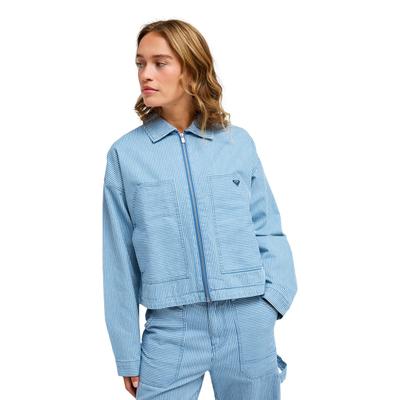 Outdoorjacke ROXY "Beachfront Bliss", Damen, Gr. L, coconut milk denim stripe, Obermaterial: 100% Baumwolle., Jacken Outdoorjacke