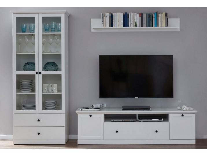 Home affaire Wohnwand Örebro, (Set, 3-St), zeitloser Landhausstil, mit Vollauszug, Beleuchtung optional