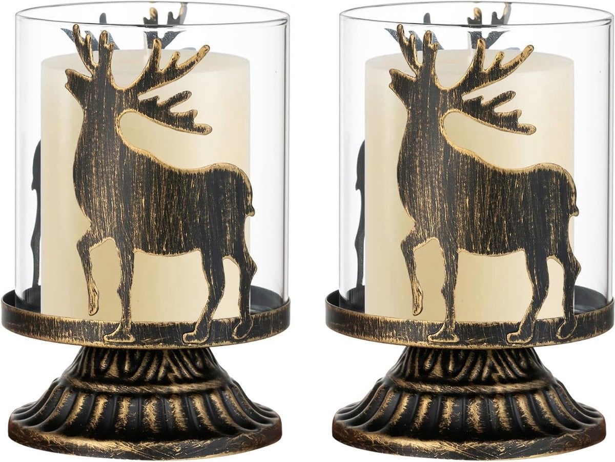 Romadedi Decoratieve hertenlantaarns rendier kaarsenhouder set van 2 zwart
