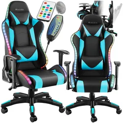 tectake® Gamingstuhl, ergonomische Form, mit verstellbarer Rückenlehne, Kunstlederbezug, abnehmbarer Nacken- und Lendenkissen, dicke Polsterung, Belastbarkeit 120 kg