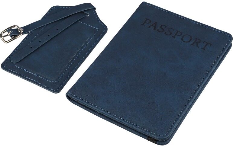 Porte-passeport personnalisable et étiquette de bagage en PU Zani bleu