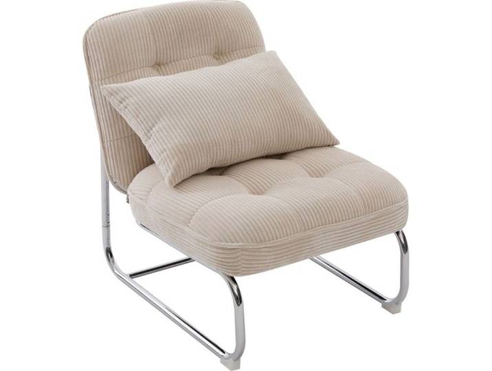 Fauteuil en velours côtelé beige piètement chromé - Marvin