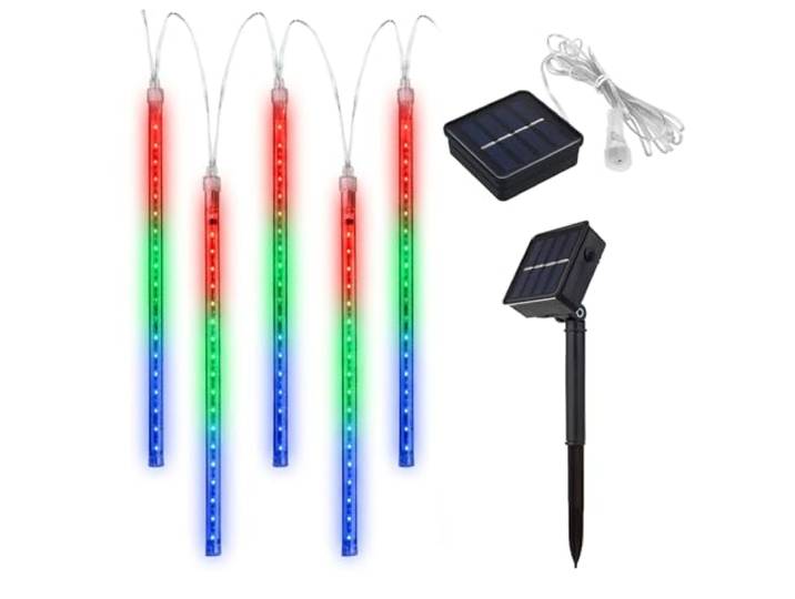 Maclean MCE412 Solar LED Icicle Fairy Lights 144 LED 8 x 30 cm Icicles RGB Lichtgordijn 2,4 m Kerstverlichting IP44 Decoratie Solar Light