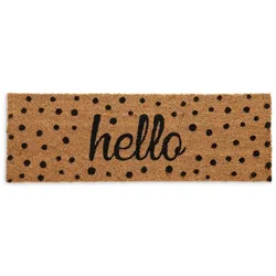 Relaxdays Kokos Fußmatte Hello mit Punkten Hellbraun,Schwarz