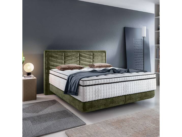 Lit boxspring Steedly 180 x 200cm Gamme chenille Vert/Vert olive