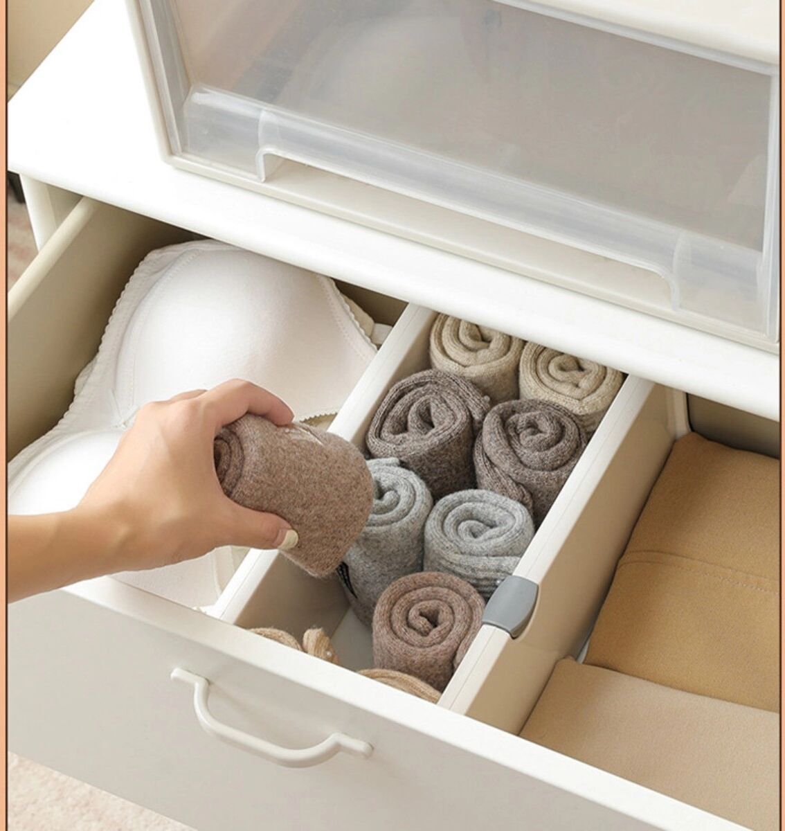 INF Diviseur de tiroir (Lot de 2) – Organiseur réglable en ABS+PET blanc avec sac OPP Petit
