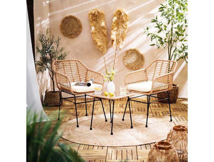 Ensemble de balcon Salor - 3 éléments Beige/Beige/Noir