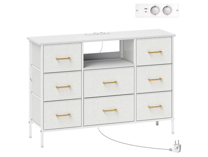 Homcom Kommode, Aufbewahrungsschrank mit 8 Schubladen aus Stoff, Stahlrahmen, Cremeweiß, Metall, 30x76x110 cm, Kleinmöbel, Kommoden, Kommoden