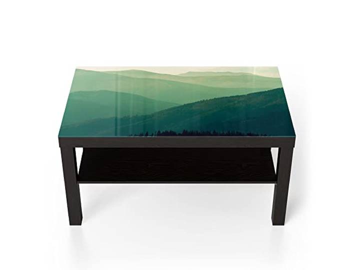 DEQORI Glastisch schwarz groß 90x50 cm Motiv Bewaldete Hänge ausgefallener Beistelltisch aus Glas Hochglanz Couchtisch fürs Wohnzimmer moderner Couch Tisch mit Design