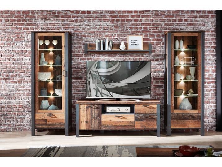 Innostyle Cardiff Wohnwand Holzwerkstoff Used Style Optik Dark