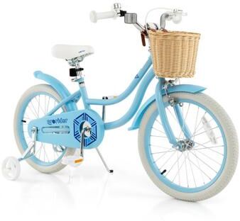 Costway 18-Inch Kids Bike with Training Wheels and Adjustable Handlebar Seat-Blue