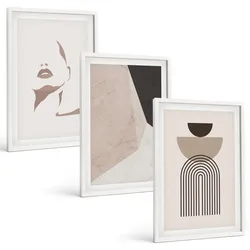 BILDER SET 3er Set - 40x60 cm Weißer Rahmen - Abstrakte Gesichtsformen