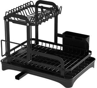 Uplift Essentials 2 Tier Dish Drying Rack With Drain Tray And Utensil Organizer 2 Tier Dish Drying Rack With Drain Tray And Utensil Organizer