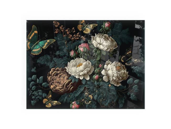KAMINBODENPLATTE 80x60 cm - Blumenmuster mit Schmetterlingen