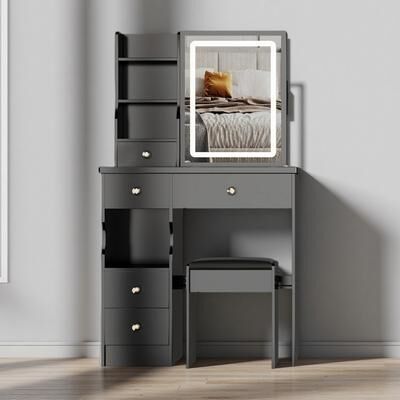ZWYO HOSIMU "29.2"" Vanity Table with Sliding LED Mirror and Storage Drawer"