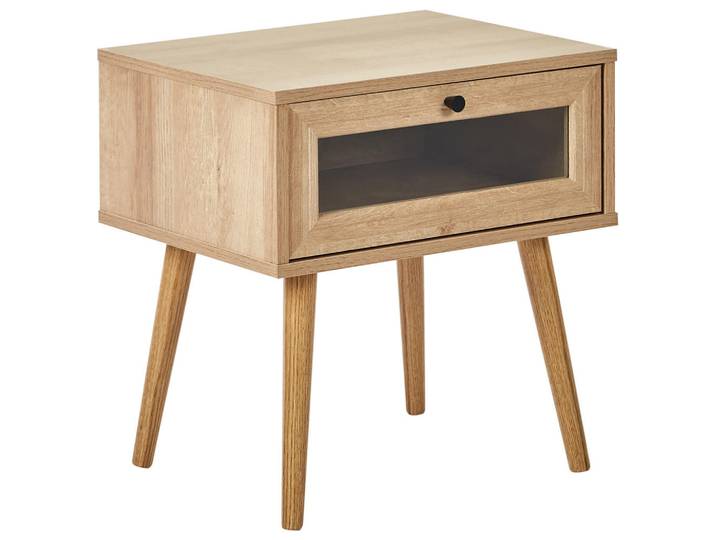 Beliani Nachttisch Heller Holzfarbton Albany, Hellbraun, 48x51x40 cm, Schlafzimmer, Nachtkästchen