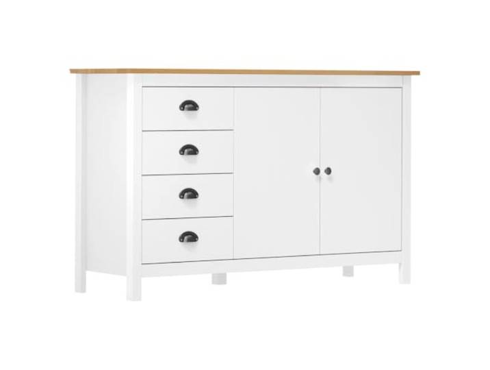 Kaorsrow Sideboard Hill Massivholz Kiefer Weiß Honigbraun 130x40x80cm Eleganter Beistellschrank für Wohnzimmer, Esszimmer und Flur. Bietet praktischen Stauraum mit 4 Schubladen & 2 Türen.