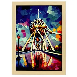 POSTER Atomium Im Ölgemälde Stil A4 Rahmen Aus Hellem Holz