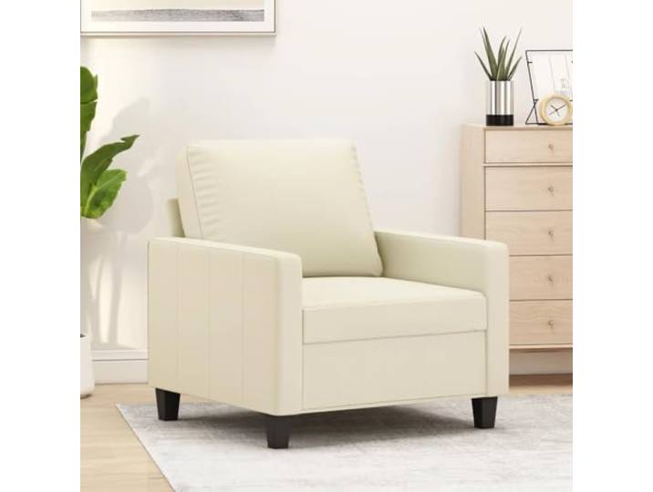 HEFZGDB Kunstleder Sessel Creme 60 cm Moderner Wohnzimmer Sessel mit Dicker Polsterung und Metallgestell für Langlebige Stabilität Bequemes Sitzmöbel Schmutzabweisend Luxuriöses