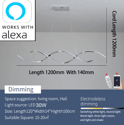 Inspire Curations Modern Linear LED Chandelier Sleek Pendant Light For Dining Room & Kitchen alexa Smart 1200mm