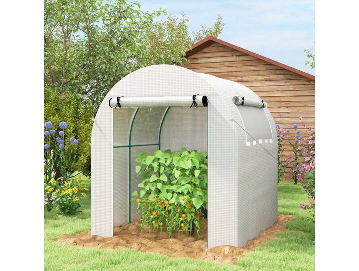 Outsunny Serre Portable 1,8x1,8x2m Acier & Plastique Blanc