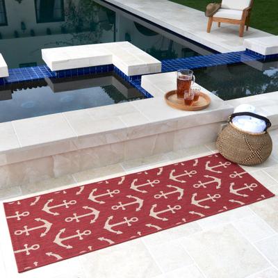 Gertmenian Paseo Maritime Red Nautical Anchor Indoor/ Outdoor Area Rug