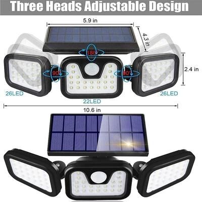 Uplift Treasures Adjustable Solar Motion Sensor Wall Light IP65 Waterproof LED Security Lamp 74led fit