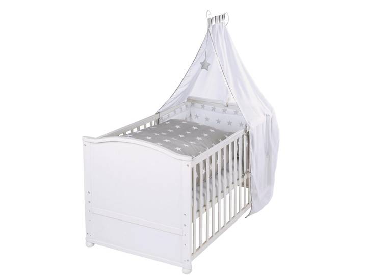 Roba Babybett Sterne 2 70 x 140 cm inkl. Textilien, Weiß, Rechteckig, 70x140 cm, Babymöbel & Kindermöbel, Babyzimmer, Babybetten, Gitterbetten