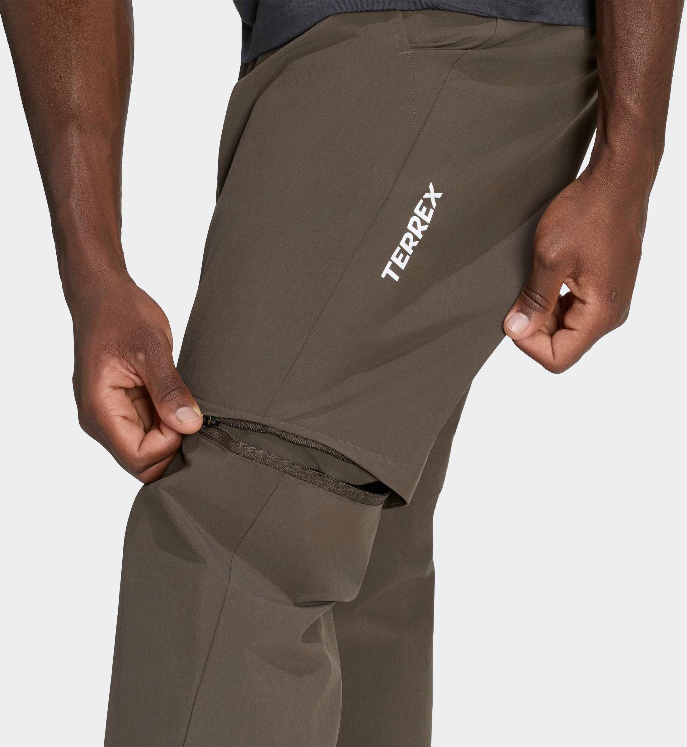 Outdoorhose ADIDAS TERREX "MULTI ZIP OFF TRACKSUIT BOTTOMS", Herren, Gr. 50, N-Gr, braun (shadow olive, normal, gr.), Obermaterial: 93% Polyamid, 7% Elasthan, Hosen Outdoorhose, sportlicher Stil, mit Reissverschluss, aus Polyamid und Elasthan shadow olive
