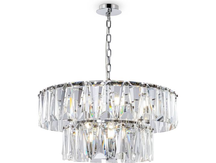 Suspension\, métal chromé\, cristaux transparents\, E14