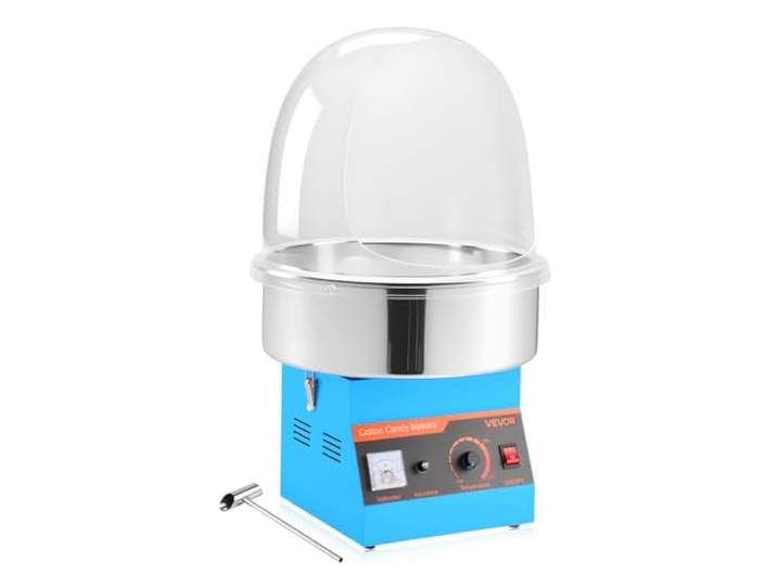 VEVOR Elektrische Zuckerwattemaschine 1000 W, Zuckerwattenmacher mit Abdeckung & Edelstahlschüssel & Zuckerlöffel, Ideal für Karneval Geburtstage Familienfeiern, Zuckerwattegerät Blau