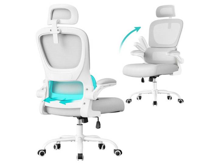 Chaise de Bureau Ergonomique - SONGMICS - Gris Tourterelle - Accoudoirs Rabattables - Soutien Lombaire