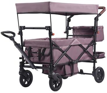 Kodotan sofa Wagon Stroller for 2 Kids, Push Pull Quad Collapsible Stroller with Adjustable Handle, Encircling Harness Removable Canopy