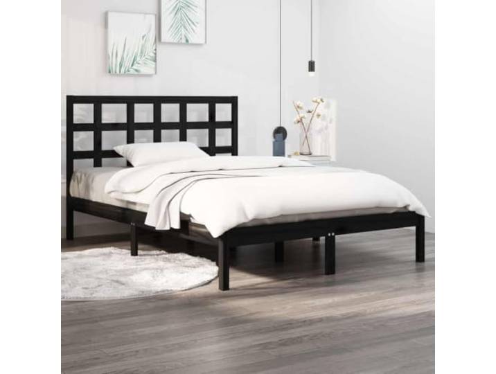 RJPLMFV Bettgestell, 140 x 190 cm, Massivholz, Schwarz Ohne Matratze, mit Kopfteil, Lattenrost, klassischer Stil