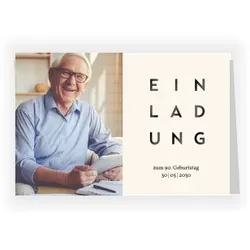 Einladungskarte 90. Geburtstag: Simpel mit Foto in Creme