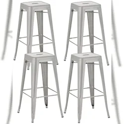 Décoshop26 - Set aus 4 Barhockern im Industriestil mit silberfarbenen Metallfußstützen TDB10289
