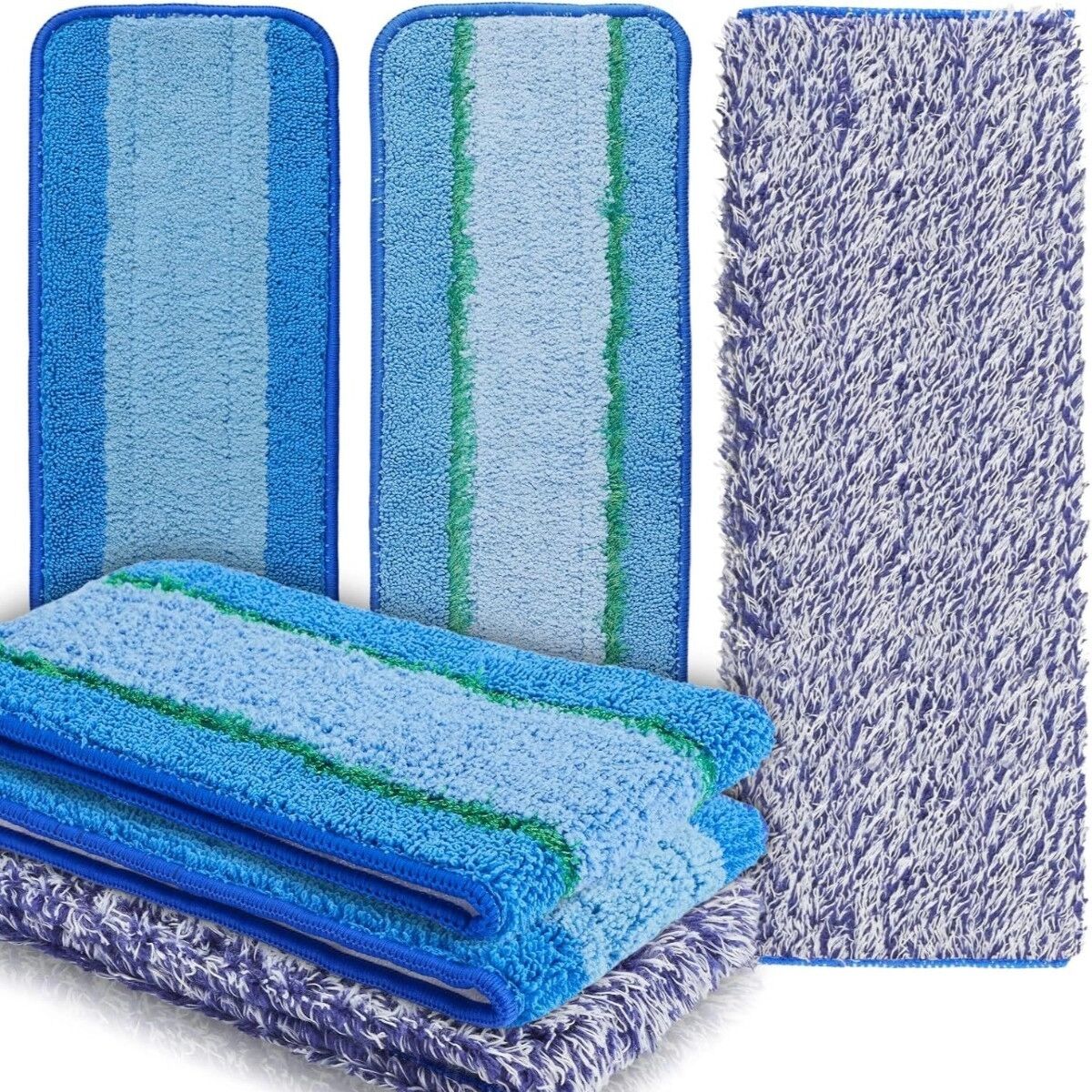 INF Mop-Pads kompatibel mit Bona Flachmopp — 6er-Pack Mikrofaser-Wischpads, Nass & Trocken, 46cm x 14cm, Blau