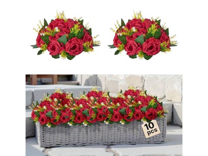 VEVOR Boules de Fleurs Artificielles\, Lot de 10\, 24 cm\, Compositions de Roses Rouges Artificielles\, Fausses Fleurs Décoratives pour Centres de Table\, Mariages\, Saint-Valentin\, Décoration d'Intérieur