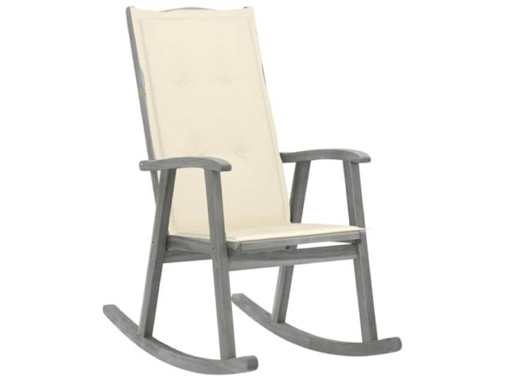 Schaukelstuhl mit Auflage Grau Massivholz Akazie für Wohnzimmer Terrasse Massivholz Akazie, 100% Polyester Auflage, wasserdicht behandelt, hohe Rückenlehne, 110 kg belastbar
