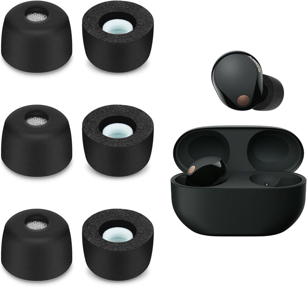 3 paar vervangende in-ear oordopjes compatibel met Sony WF-1000XM5, zwart (L)