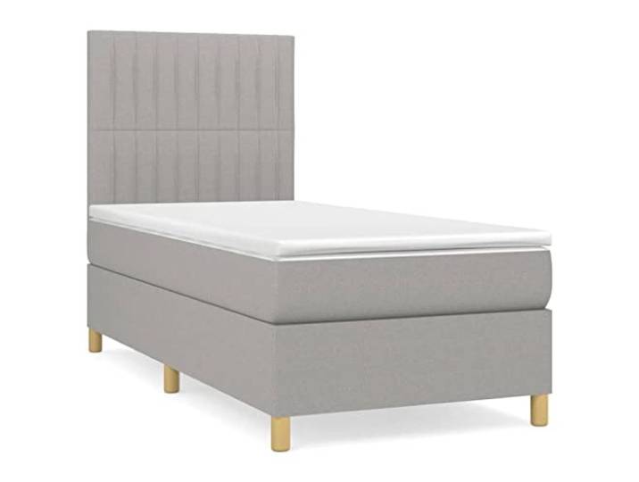 PUGYNBK Boxspringbett, 90 x 190 cm, hellgrauer Stoff Taschenfederkernmatratze, verstellbares Kopfteil, mittelhart, atmungsaktiv