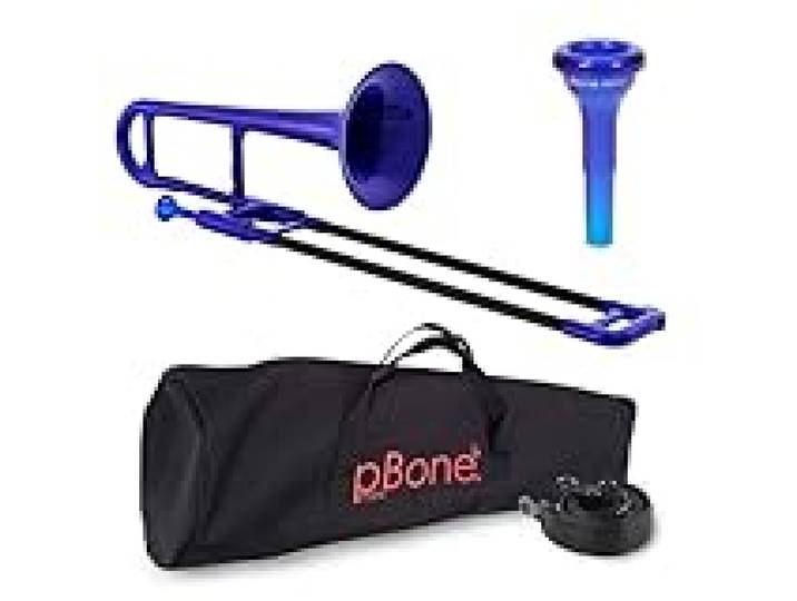 PBONE 700639 Trombone MINI avec embouchure et housse, Bleu
