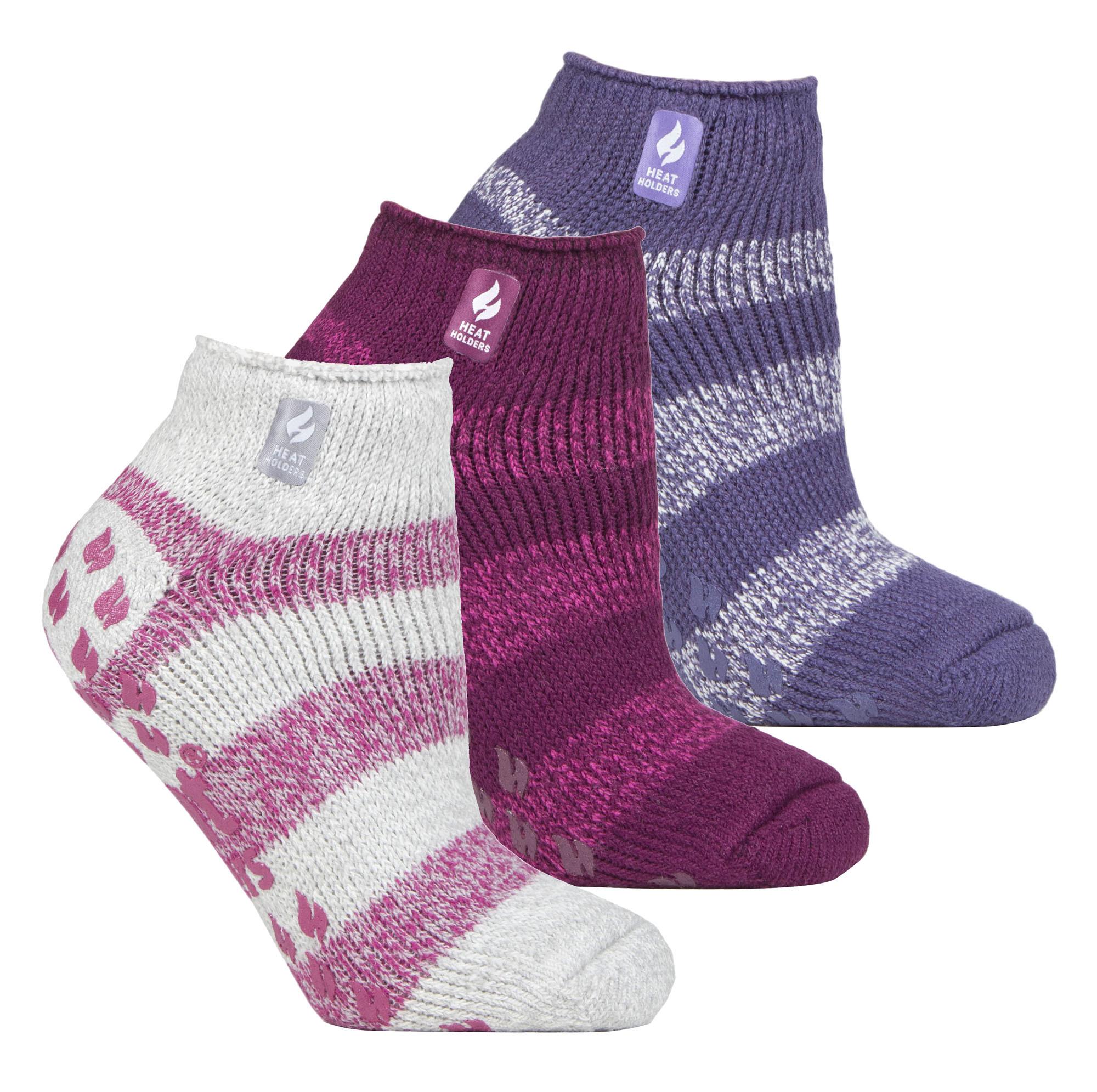 3 Paar Multiverpakking Dames Enkelpantoffelsokken | Heat Holders | Fleece laag uitgesneden pluizige damessokken met grijpers - Valencia