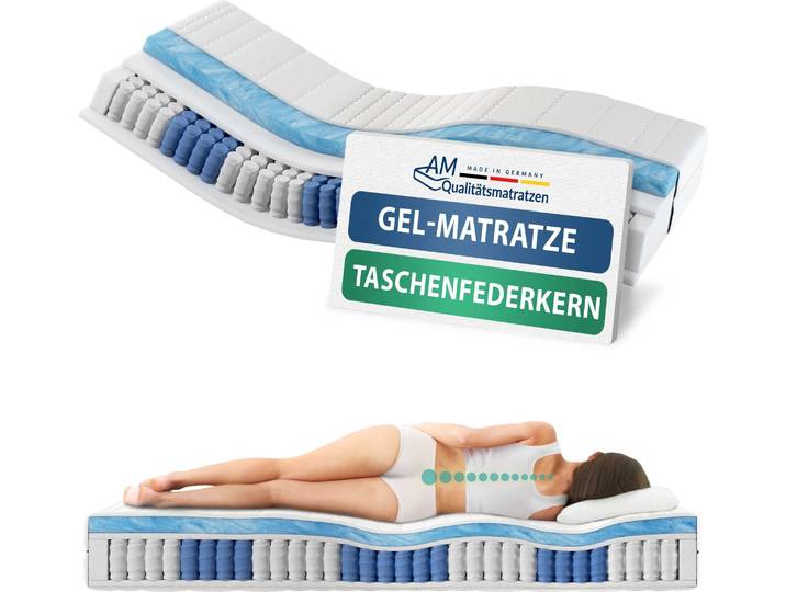 AM Qualitätsmatratzen Gelschaum-Taschenfederkernmatratze 140x200 cm - H3 - Germany
